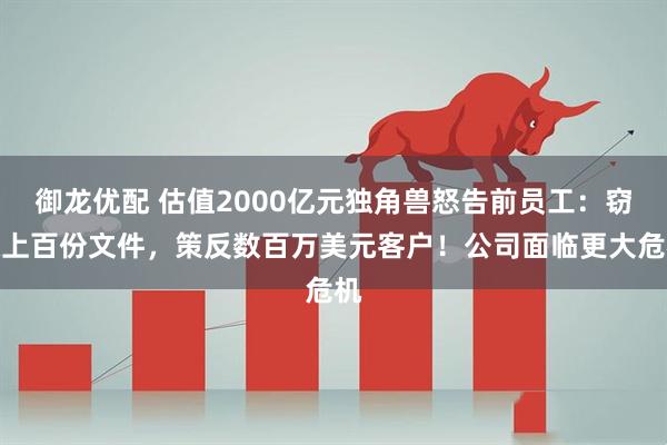 御龙优配 估值2000亿元独角兽怒告前员工：窃取上百份文件，策反数百万美元客户！公司面临更大危机